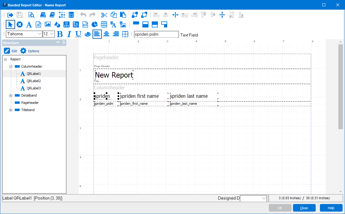 Banded report editor showing the new icons.  The available functionality remains unchanged.
